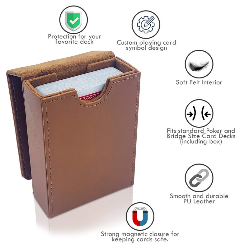 Luck Lab Single Deck Leather Playing Card Case/Holder - Fits Poker and Bridge size cards (Brown) - Image 4